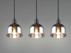 Pendelleuchte MOLLY 3-flammig Rauchglas Chrom verspiegelt, Breite 60cm