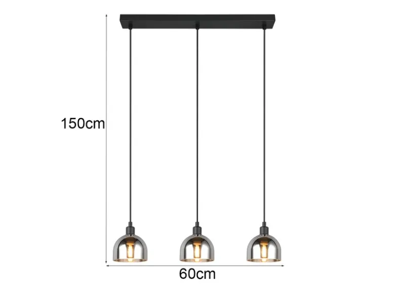 Pendelleuchte MOLLY 3-flammig Rauchglas Chrom verspiegelt, Breite 60cm