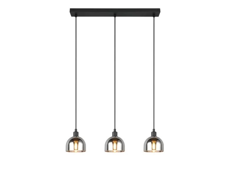 Pendelleuchte MOLLY 3-flammig Rauchglas Chrom verspiegelt, Breite 60cm