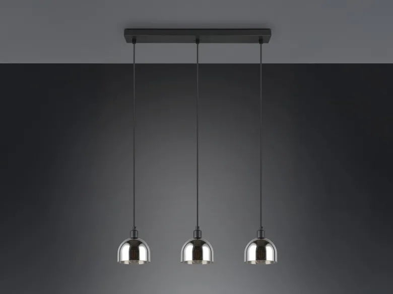 Pendelleuchte MOLLY 3-flammig Rauchglas Chrom verspiegelt, Breite 60cm