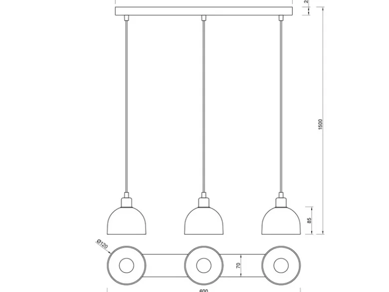 Pendelleuchte MOLLY 3-flammig Rauchglas Chrom verspiegelt, Breite 60cm