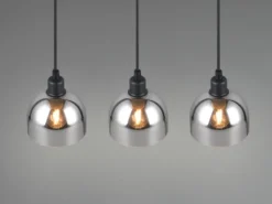 Pendelleuchte MOLLY 3-flammig Rauchglas Chrom verspiegelt, Breite 60cm