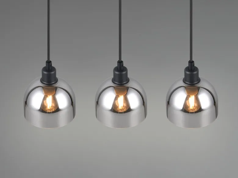 Pendelleuchte MOLLY 3-flammig Rauchglas Chrom verspiegelt, Breite 60cm