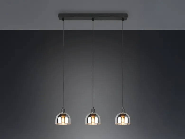 Pendelleuchte MOLLY 3-flammig Rauchglas Chrom verspiegelt, Breite 60cm