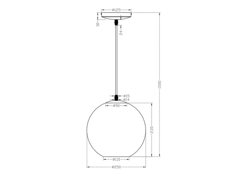 Pendelleuchte MOON 1-flammig mit Glaskugel Lampenschirm Opalglas, Ø 25cm