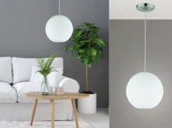 Pendelleuchte MOON 1-flammig mit Glaskugel Lampenschirm Opalglas, Ø 25cm