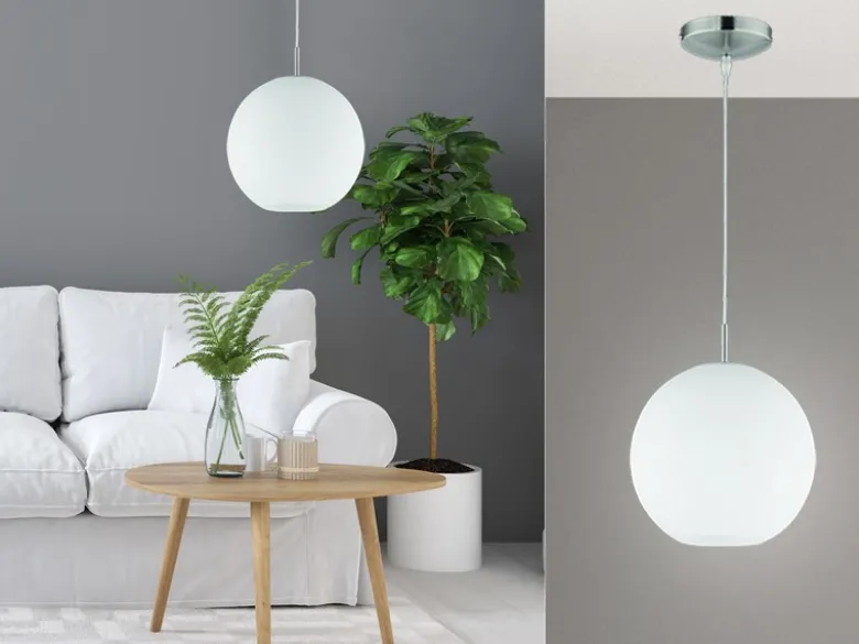 Pendelleuchte MOON 1-flammig mit Glaskugel Lampenschirm Opalglas, Ø 25cm