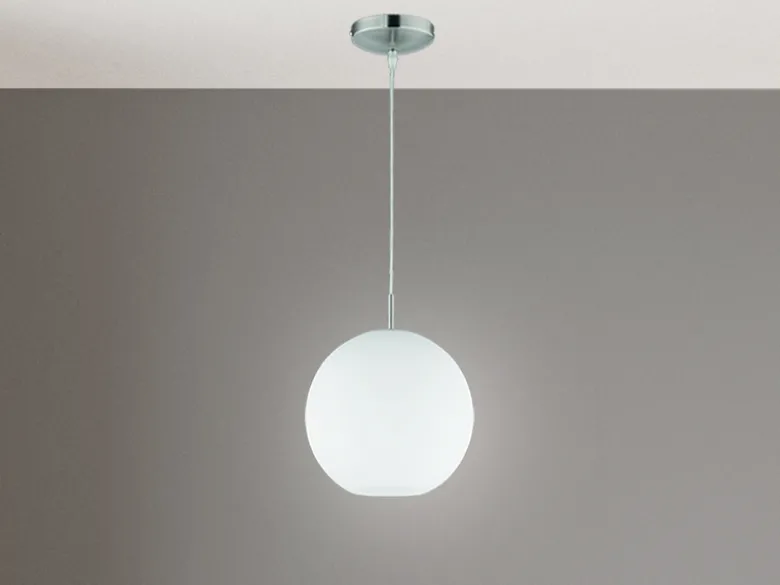 Pendelleuchte MOON 1-flammig mit Glaskugel Lampenschirm Opalglas, Ø 25cm