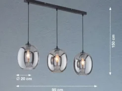Pendelleuchte NAYLA 3-flammig mit Glaskugeln aus Rauchglas, Breite 95cm
