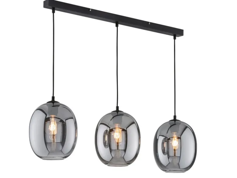 Pendelleuchte NAYLA 3-flammig mit Glaskugeln aus Rauchglas, Breite 95cm