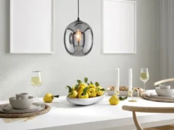 Pendelleuchte NAYLA Industrial einflammig Rauchglas Glaskugel, Ø 21cm
