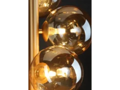 Pendelleuchte NEPTUN 5-flammig in Messing mit Amber Glaskugeln lang, Höhe 183cm