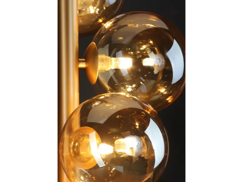 Pendelleuchte NEPTUN 5-flammig in Messing mit Amber Glaskugeln lang, Höhe 183cm