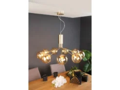 Pendelleuchte NEPTUN 9-flammig Messing & Amberglas, Ø 83cm