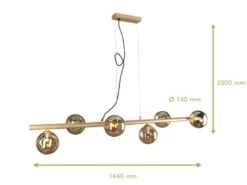 Pendelleuchte NEPTUN 6 flammig Messing & Amberglas, Breite 144cm