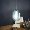Pendelleuchte NEREIDE einflammig Wellenmuster Glasschirm in Blau, Ø 24,5cm