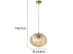 Pendelleuchte NEREIDE Glaskugel Wellenmuster Champagner, Ø 24,8cm