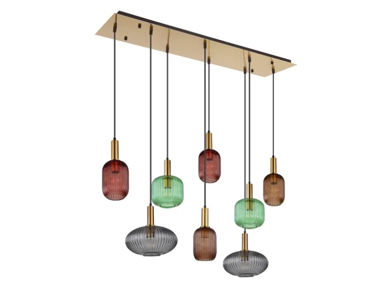 Pendelleuchte NORMY 8-flammig aus Rillenglas Bunt, Breite 125cm