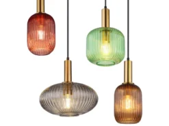 Pendelleuchte NORMY 8-flammig aus Rillenglas Bunt, Breite 125cm