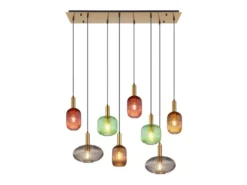 Pendelleuchte NORMY 8-flammig aus Rillenglas Bunt, Breite 125cm