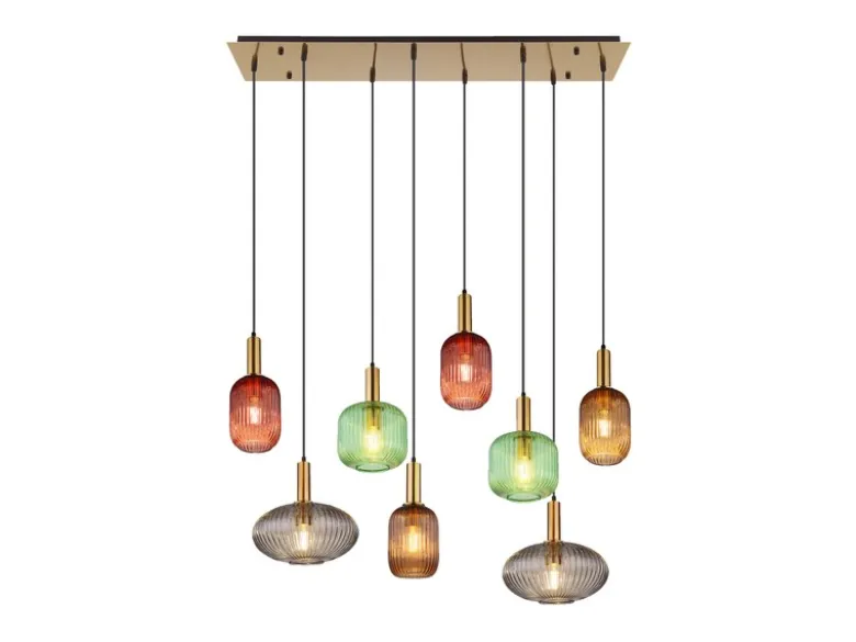 Pendelleuchte NORMY 8-flammig aus Rillenglas Bunt, Breite 125cm