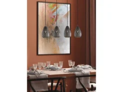 Pendelleuchte ONYX 4 flammig mit Lasercut Muster Anthrazit innen Gold, B: 90cm