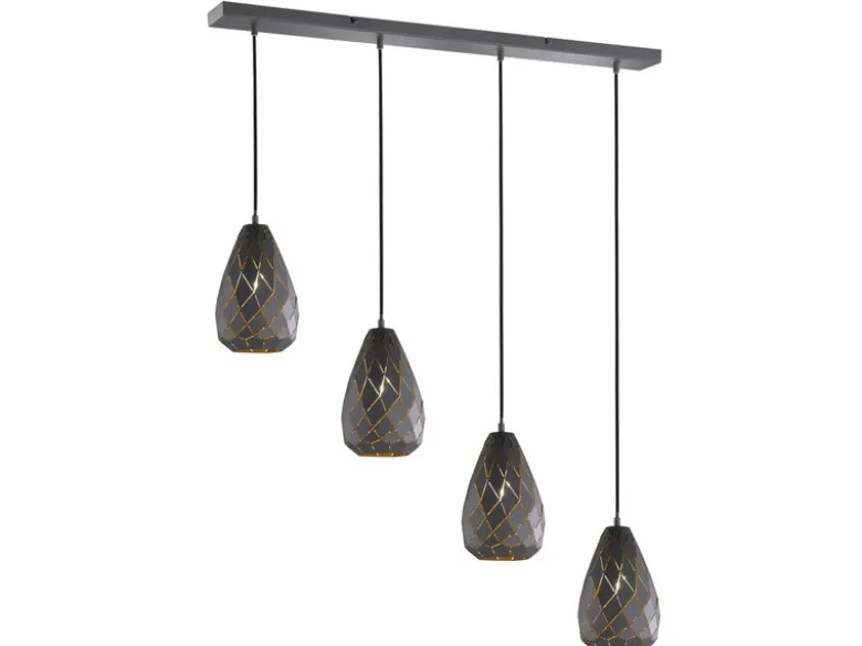 Pendelleuchte ONYX 4 flammig mit Lasercut Muster Anthrazit innen Gold, B: 90cm
