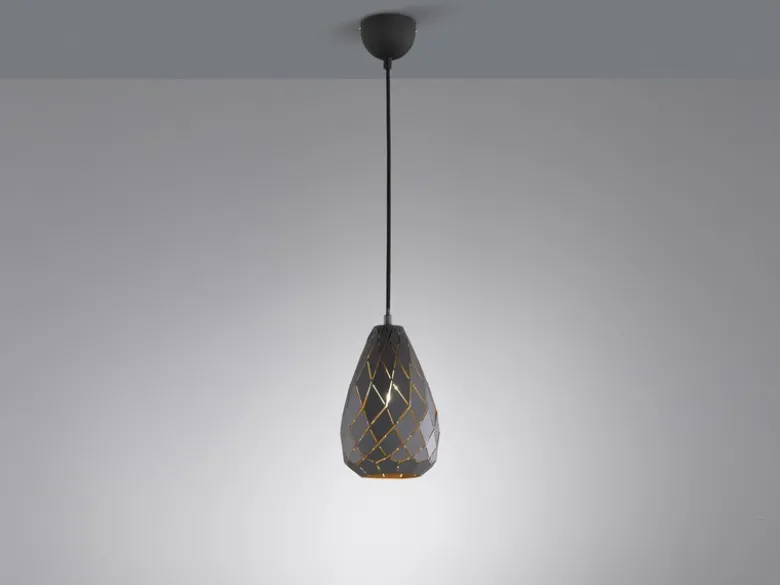 Pendelleuchte ONYX Lasercut Muster geometrisch Anthrazit innen Gold, Ø 15cm