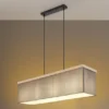 Pendelleuchte OSSI mit Stoff Lampenschirm und Holzoptik, Breite 80cm