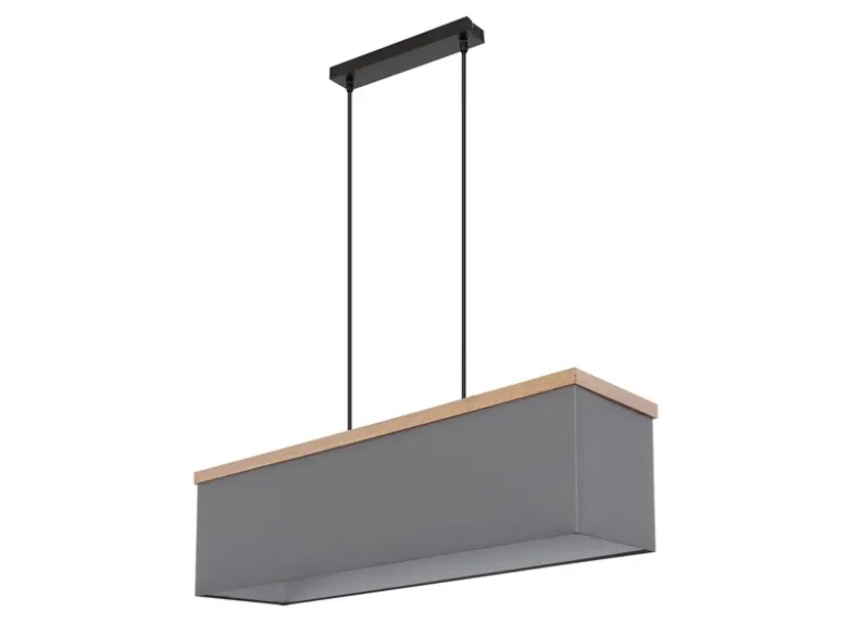 Pendelleuchte OSSI mit Stoff Lampenschirm und Holzoptik, Breite 80cm