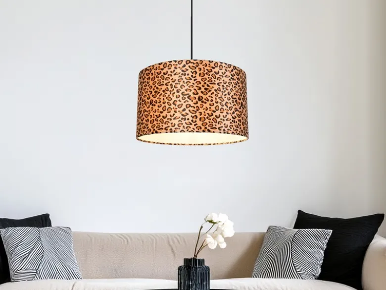 Pendelleuchte PARDINA mit Stoffschirm Leopardenmuster, Ø 40cm