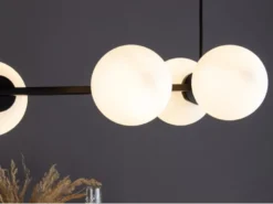 Pendelleuchte PLUTO 6 flammig Schwarz & Opalglas Kugeln Weiß, Breite 80cm
