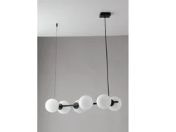 Pendelleuchte PLUTO 6 flammig Schwarz & Opalglas Kugeln Weiß, Breite 80cm