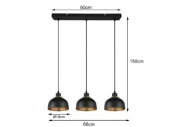 Pendelleuchte PUNCH 3-flammig Metall Schwarz Gold mit Drahtgeflecht, Breite 68cm