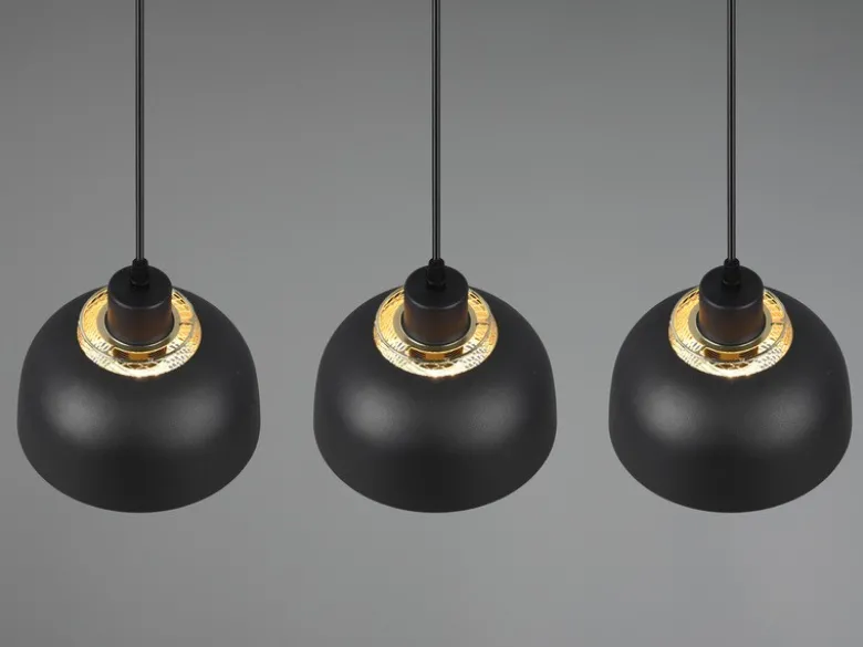 Pendelleuchte PUNCH 3-flammig Metall Schwarz Gold mit Drahtgeflecht, Breite 68cm