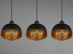Pendelleuchte PUNCH 3-flammig Metall Schwarz Gold mit Drahtgeflecht, Breite 68cm