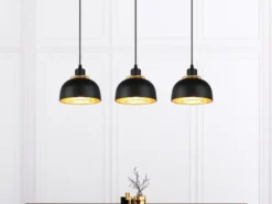 Pendelleuchte PUNCH 3-flammig Metall Schwarz Gold mit Drahtgeflecht, Breite 68cm