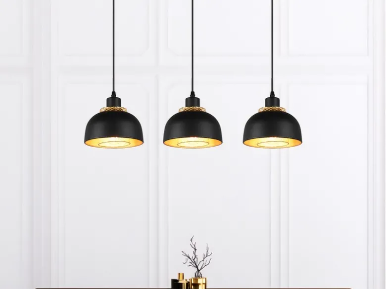 Pendelleuchte PUNCH 3-flammig Metall Schwarz Gold mit Drahtgeflecht, Breite 68cm