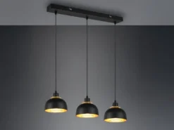 Pendelleuchte PUNCH 3-flammig Metall Schwarz Gold mit Drahtgeflecht, Breite 68cm