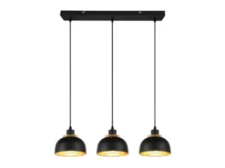 Pendelleuchte PUNCH 3-flammig Metall Schwarz Gold mit Drahtgeflecht, Breite 68cm