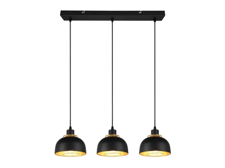 Pendelleuchte PUNCH 3-flammig Metall Schwarz Gold mit Drahtgeflecht, Breite 68cm