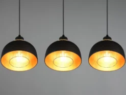 Pendelleuchte PUNCH 3-flammig Metall Schwarz Gold mit Drahtgeflecht, Breite 68cm