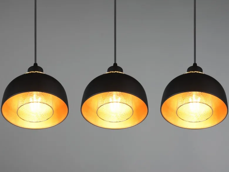 Pendelleuchte PUNCH 3-flammig Metall Schwarz Gold mit Drahtgeflecht, Breite 68cm