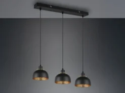 Pendelleuchte PUNCH 3-flammig Metall Schwarz Gold mit Drahtgeflecht, Breite 68cm
