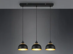 Pendelleuchte PUNCH 3-flammig Metall Schwarz Gold mit Drahtgeflecht, Breite 68cm