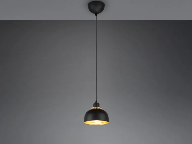 Pendelleuchte PUNCH 1-flammig Metall Schwarz Gold mit Drahtgeflecht, Ø 18cm
