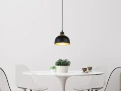 Pendelleuchte PUNCH 1-flammig Metall Schwarz Gold mit Drahtgeflecht, Ø 18cm