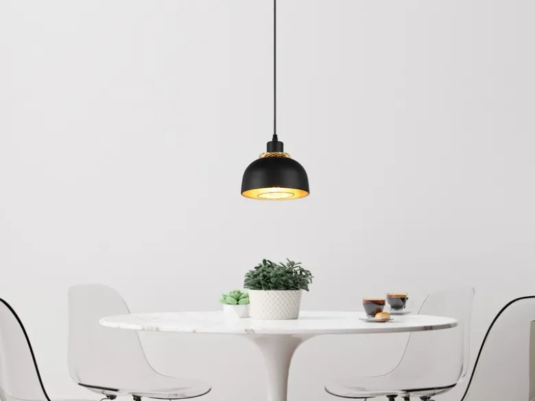 Pendelleuchte PUNCH 1-flammig Metall Schwarz Gold mit Drahtgeflecht, Ø 18cm