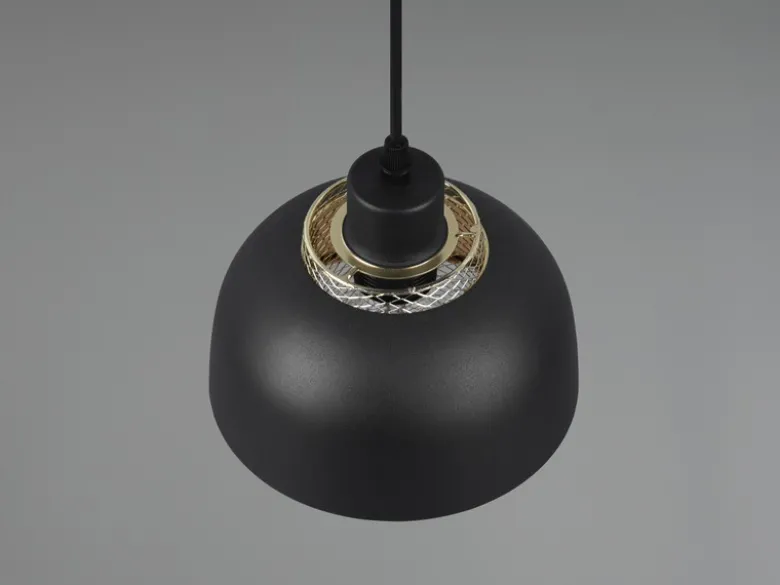 Pendelleuchte PUNCH 1-flammig Metall Schwarz Gold mit Drahtgeflecht, Ø 18cm