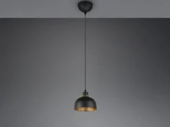 Pendelleuchte PUNCH 1-flammig Metall Schwarz Gold mit Drahtgeflecht, Ø 18cm